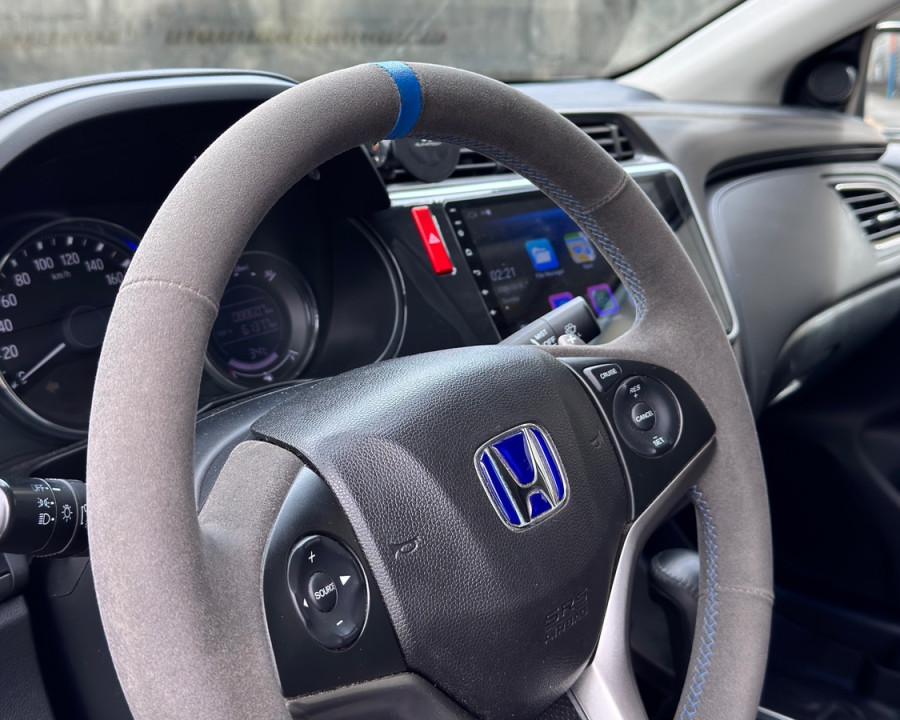Custom Alcantara Steering Wheel with Blue Stitching